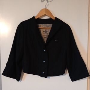 'Salt & Pepper' Black Cropped Button Up Jacket Size Large